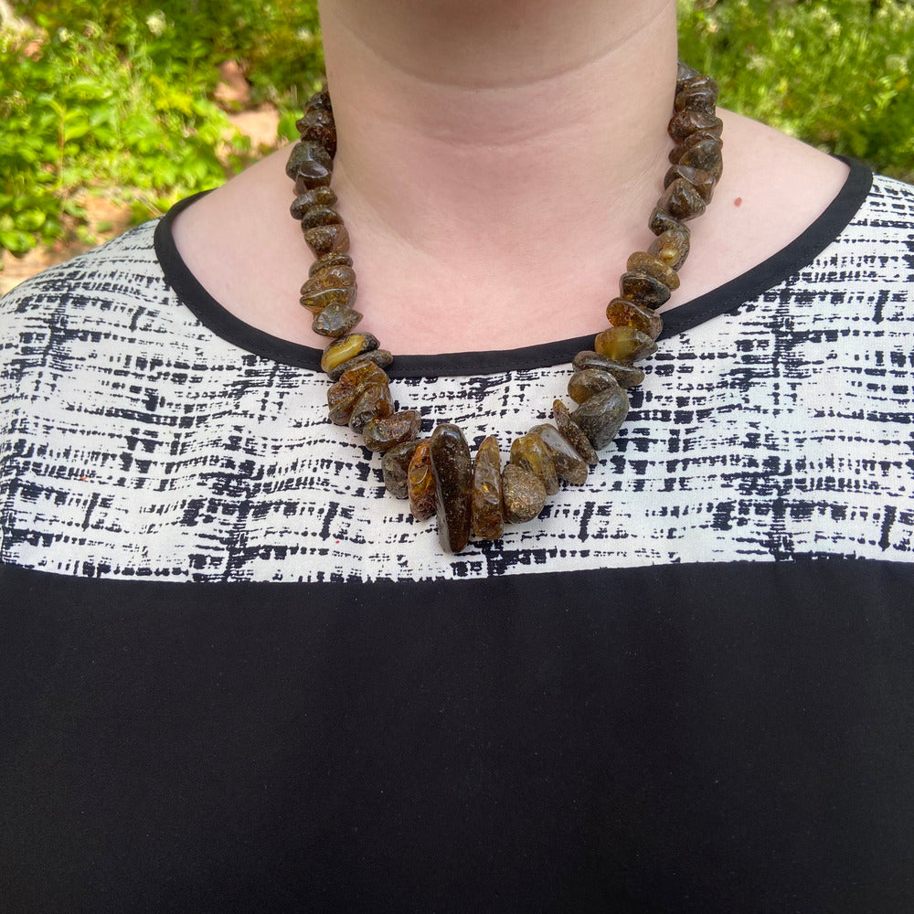 Graduated Black Green Cognac Amber Necklace