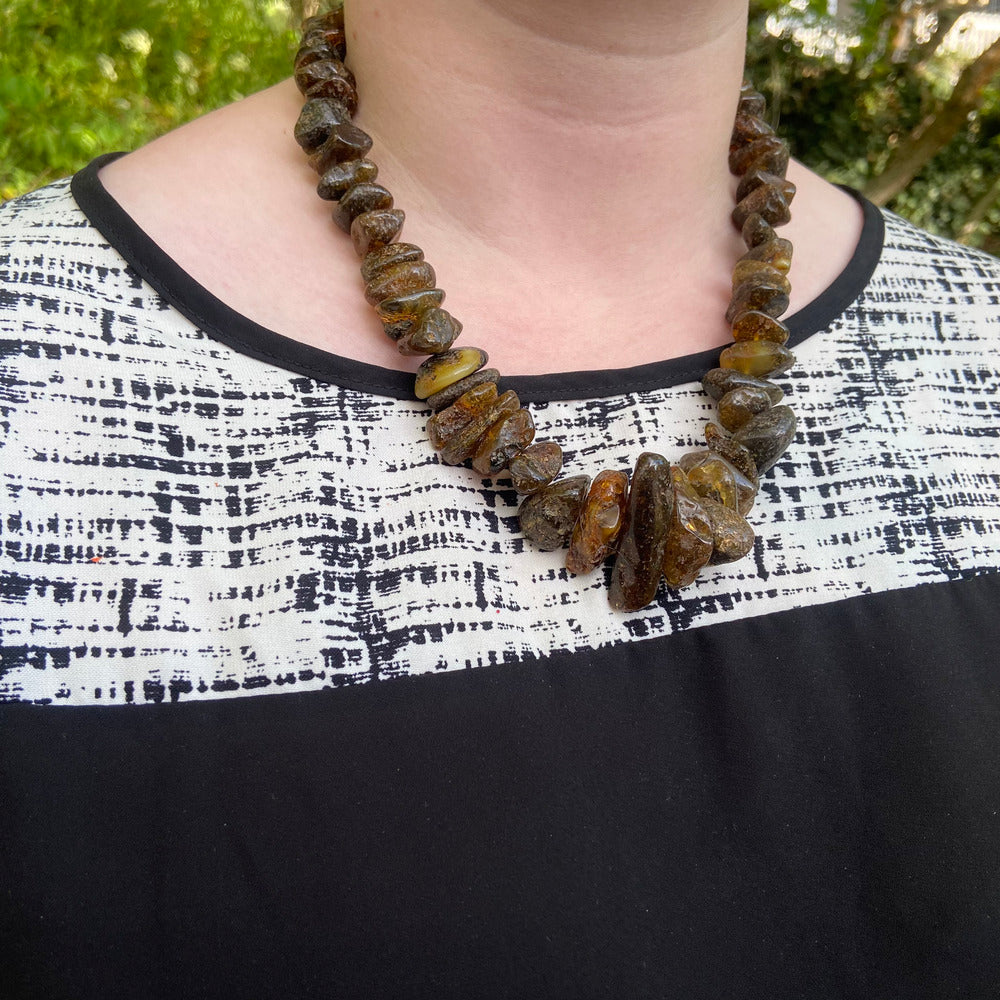 Graduated Black Green Cognac Amber Necklace