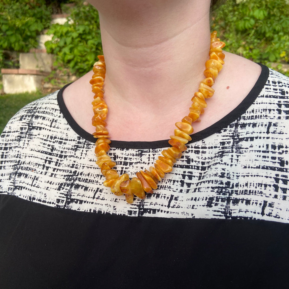 Graduated Butterscotch Amber and Ivory Necklace