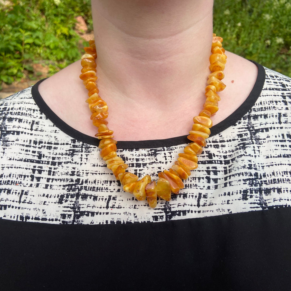 Graduated Butterscotch Amber and Ivory Necklace