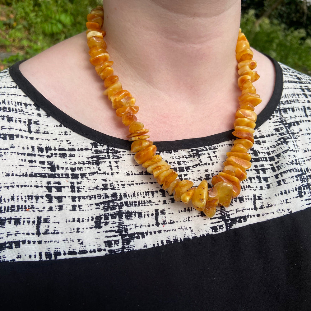 Graduated Butterscotch Amber and Ivory Necklace