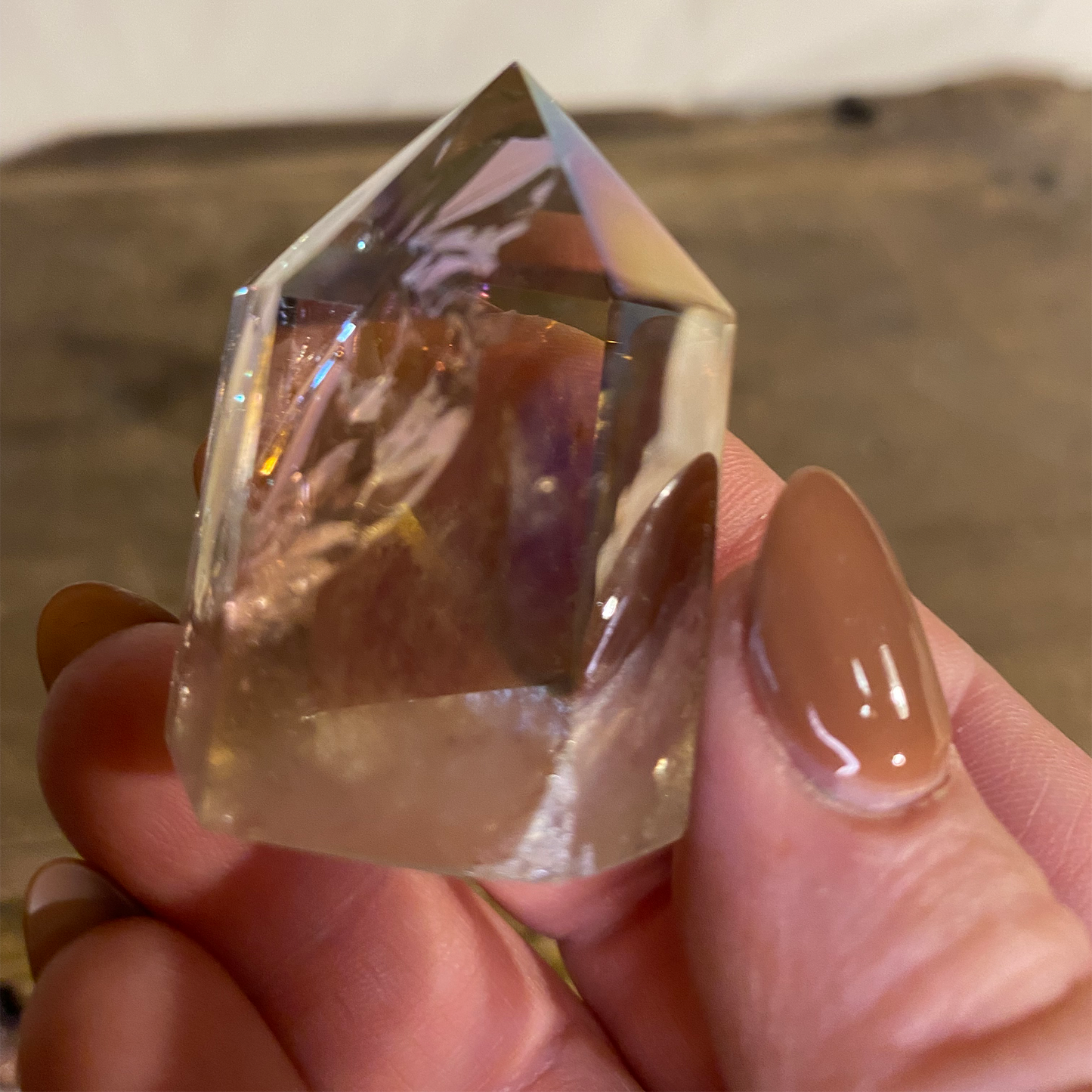 Aura Smokey Quartz Tower with Rainbow Inclusions