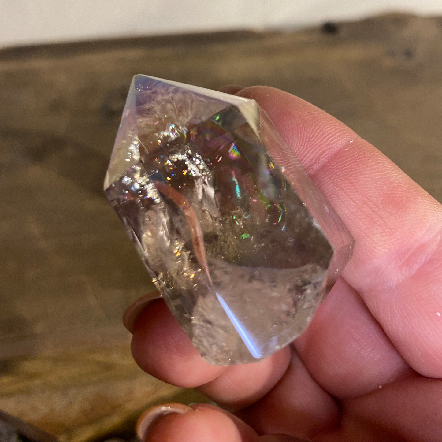 Aura Smokey Quartz Tower with Rainbow Inclusions