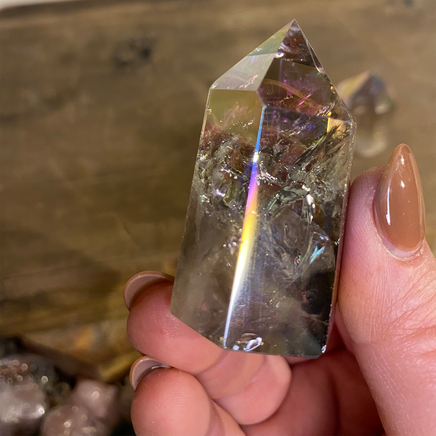 Aura Smokey Quartz Tower with Rainbow Inclusions