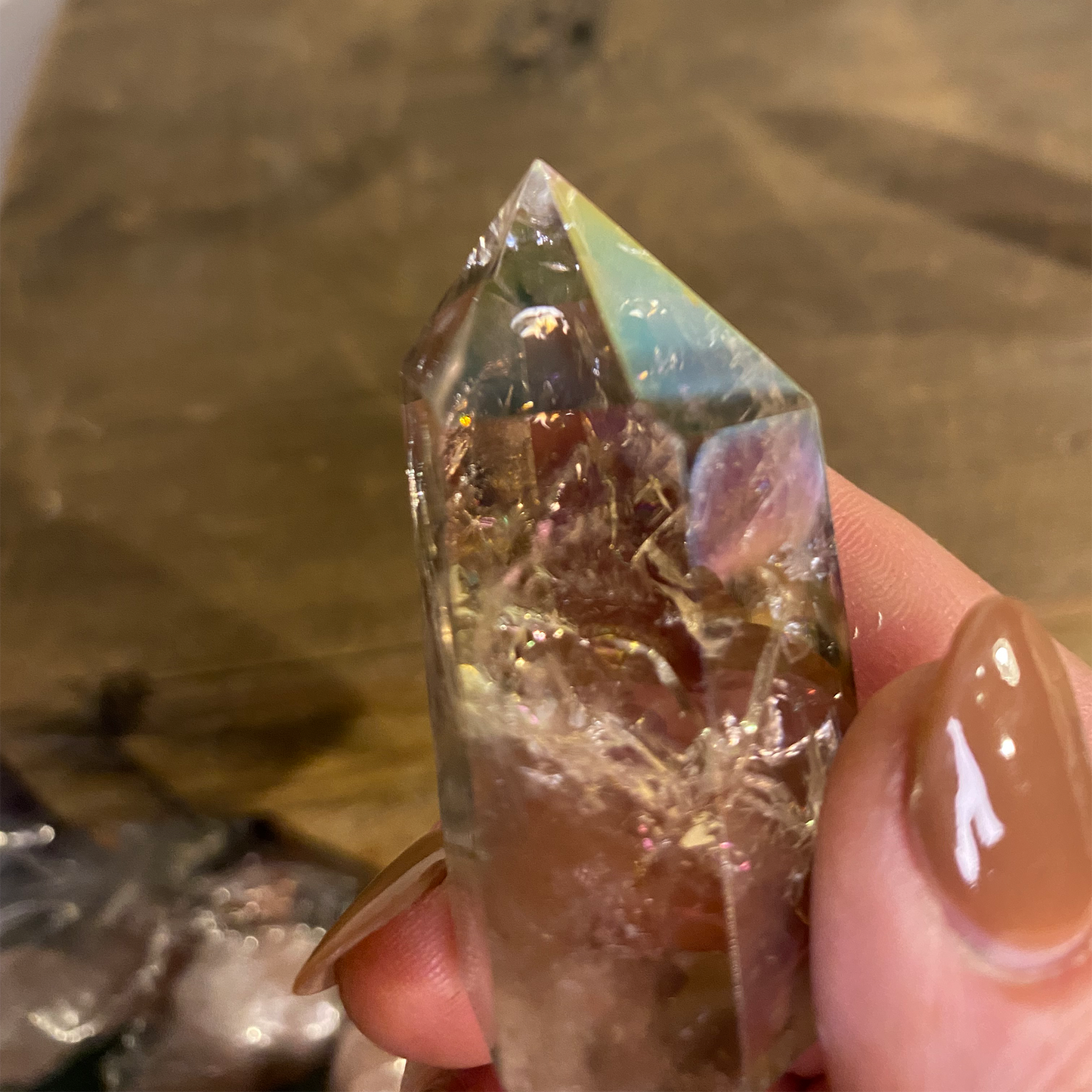 Aura Smokey Quartz Tower with Rainbow Inclusions