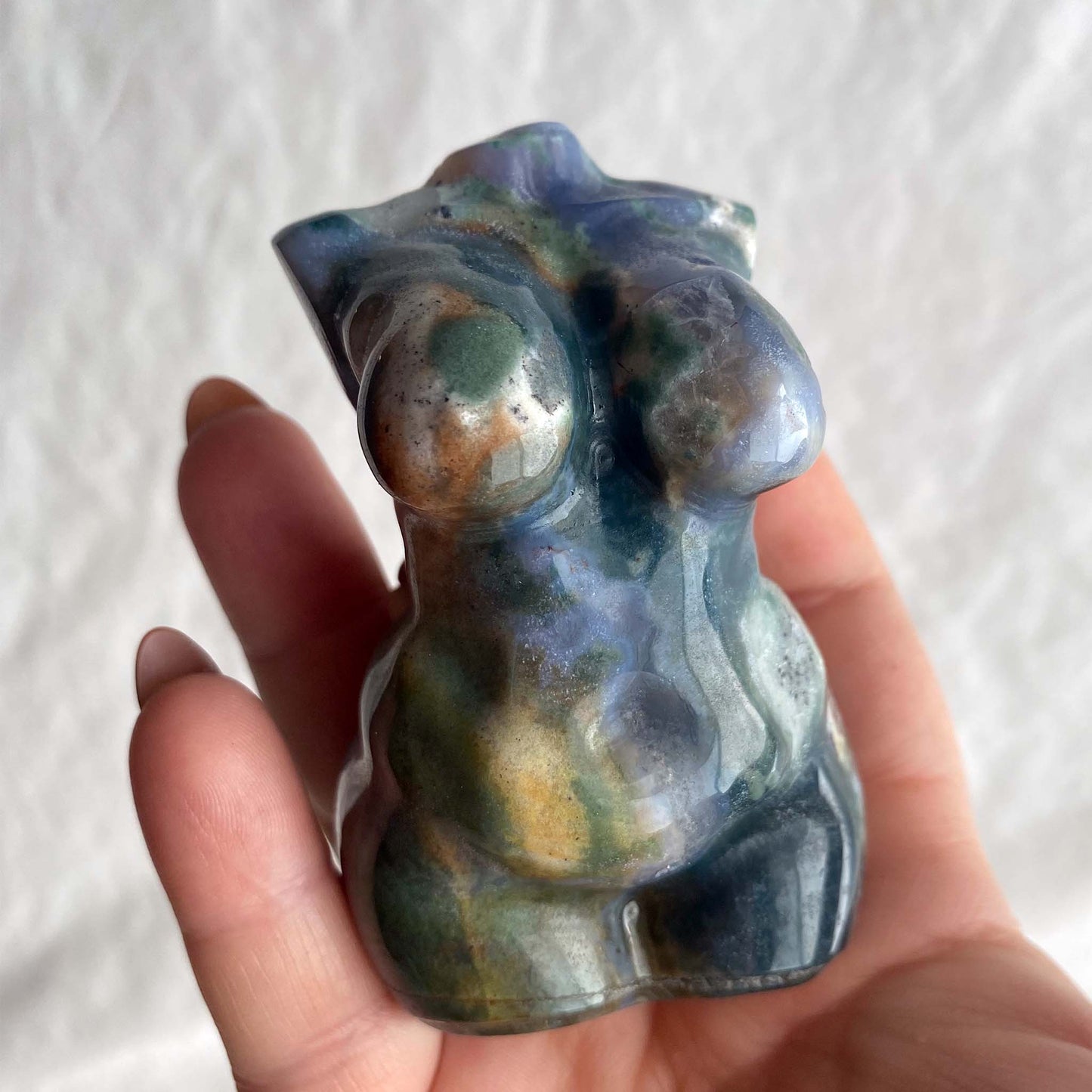 Moss Agate Venus Carving