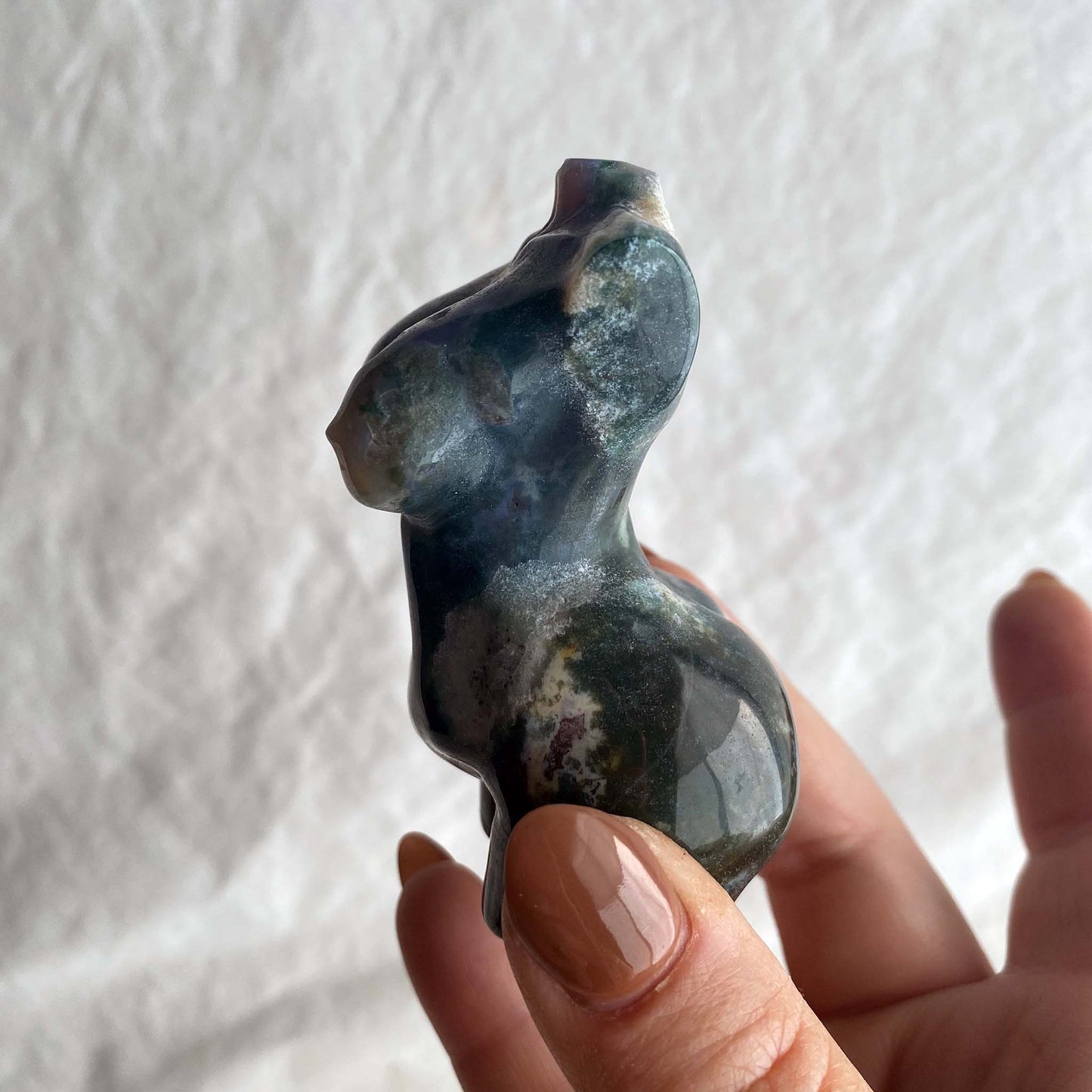 Moss Agate Venus Carving